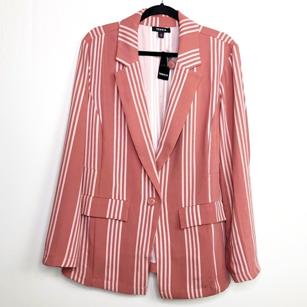 TORRID 2X NWT dusty rose stripe long line boyfriend blazer